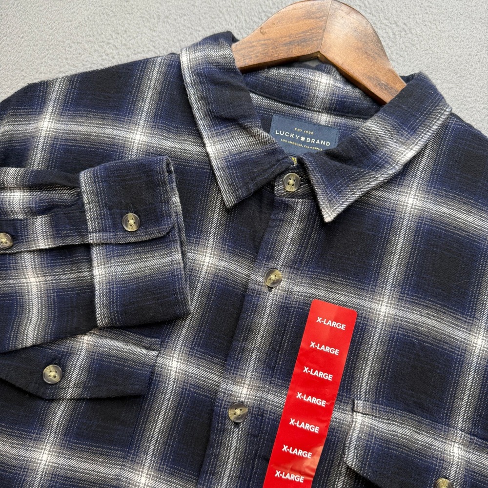 Lucky Brand Plaid Flannel Button Up Shirt Mens XL Blue/Black Cotton Casual New